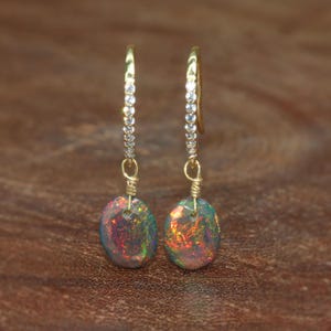 Natural Fire Black Opal Oval Cut Cluster Earring, Real Black Opal Unique Earring, Multifire Opal Handmade Earring, AAA Opal Fine Jewelry