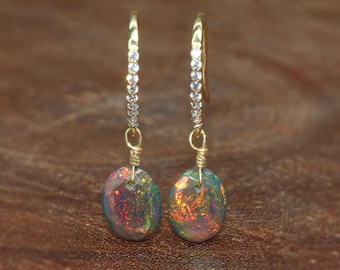 Ethiopian Opal Earrings, Oval Cut, Sterling Silver or Gold Filled