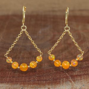 Genuine Orange Opal Dangle Earrings for Women, Orange Opal Gemstone Handmade Earrings, 925 Silver Earrings, Delicate Earrings, Gift for Mom