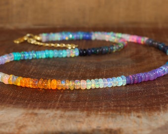 Multifire opal beaded necklace for women, vintage fire opal necklace, AAA Ethiopian opal, fire opal jewelry, Minimalist necklace for her