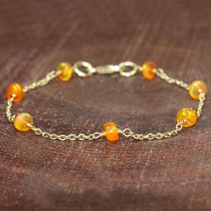 Orange fire opal beaded wire wrap bracelet, Chain bracelet, 925 Sterling silver, Handmade jewelry, Handmade bracelet, AAA Ethiopian opal