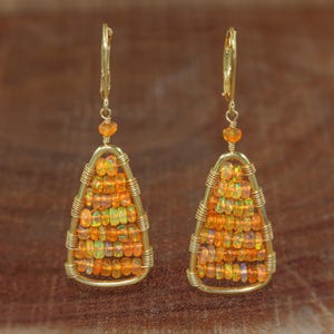 Natural Orange Opal Dangle Earrings for Her, Fire Orange Opal Gemstone Handmade Earring, 925 Silver Earring, Delicate Earrings, Gift for Mom