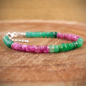 AAA Emerald and pink ruby Faceted beads Bracelet for women, Women Bracelet, Handmade bracelet, 925 Sterling Silver bracelet, Gold bracelet