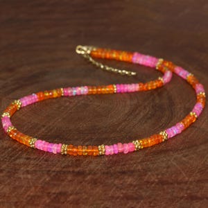 Natural orange and pin fire Ethiopian opal beaded necklace for women, Spiritual opal beaded jewelry, AAA Ethiopian opal necklace for her