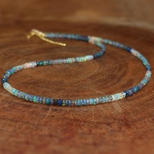Natural Black Opal Faceted Beads Necklace for Mom, Genuine Opal Gemstone Beaded Necklace, Opal Handmade Necklace, October Birthstone Jewelry