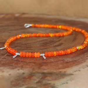 Natural Orange fire Ethiopian opal beaded necklace for women, AAA Ethiopian opal beads necklace, Vintage fire opal necklace, Gift for her