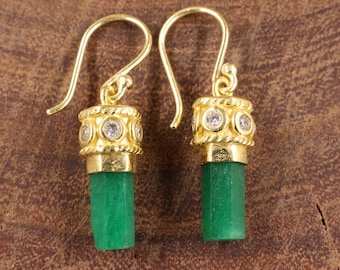 Natural Emerald Dangle earrings for women, May Birthstone, AAA Emerald earrings, 925 Sterling silver earrings, Gold Dangle earrings
