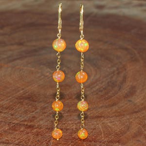Fire Orange Opal Gemstone Dangle and Drop Earring, Natural Fire Opal Round Beads Earrings, Multifire Opal Earrings, Handmade Earring Gift