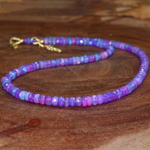 Lavender fire Faceted Ethiopian opal beaded necklace for women, Vintage fire opal jewelry, AAA Ethiopian opal beaded necklace gift for her