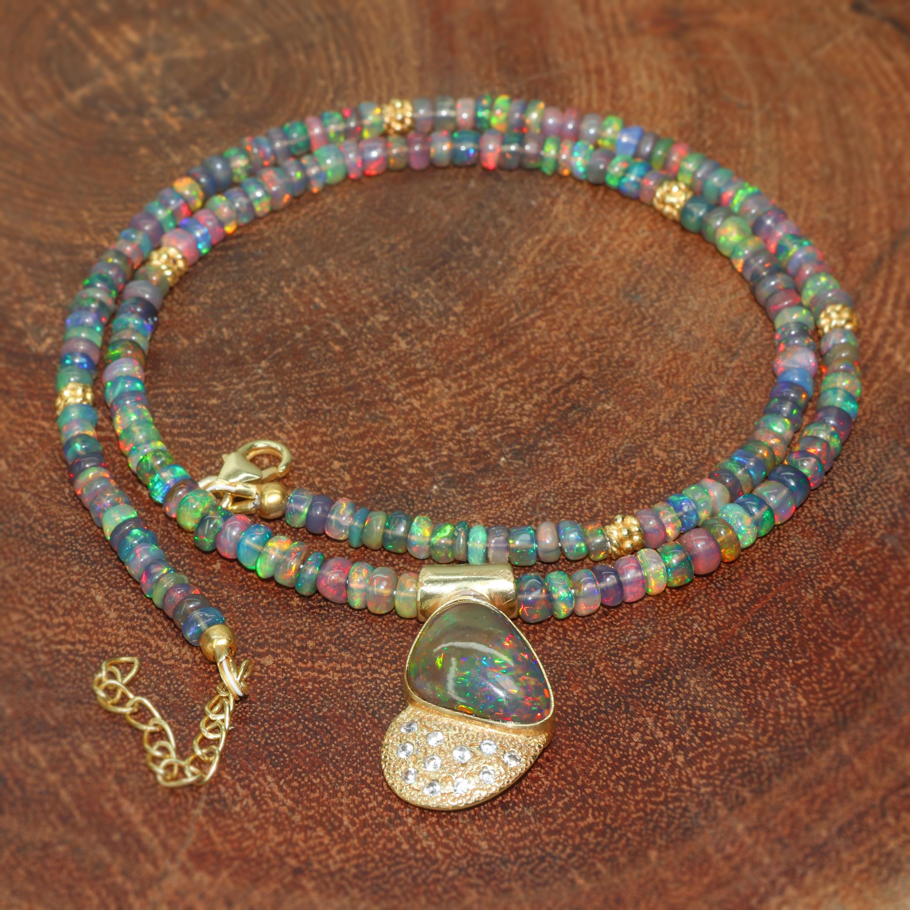 Black Fire Opal Heart Charm Beaded Gold Necklace, Natural Black Opal Gemstone Beaded Necklace, Minimalist Necklace, Handmade Necklace Gift