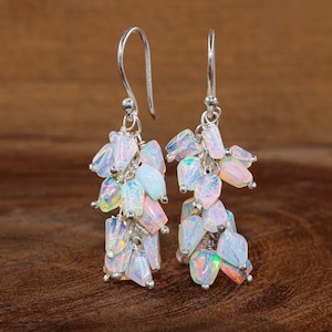 AAA Ethiopian Opal Cluster Earrings, Sterling Silver, October Birthstone