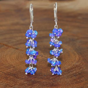 Lavender fire opal beaded handmade earrings for women, vintage fire opal earrings, Cluster earrings, 925 Sterling silver earrings for her
