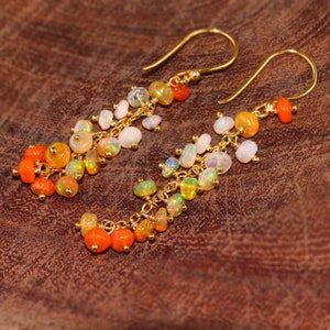 Natural Orange fire shaded Cluster opal earrings, earrings for women, Vintage fire opal earrings, Minimalist earrings, fire opal jewelry