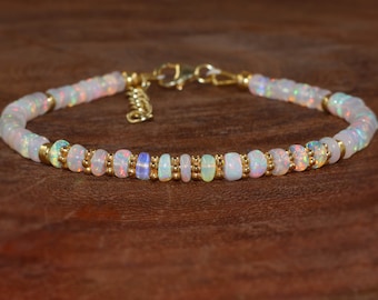 Bracelet en perles d'opale de feu blanche naturelle pour femme, bijoux d'opale avec pierre de naissance d'octobre, bijoux d'opale d'Éthiopie AAA, bijoux d'opale naturelle