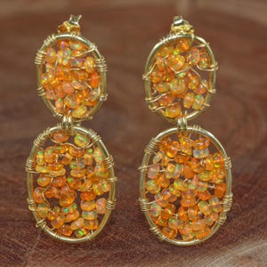 Fire Orange Opal Gemstone Beads Stud Earrings, AAA Natural Opal Gemstone Earrings, October Birthstone Earrings, Opal Handmade Earring