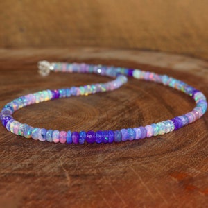 Natural lavender shaded fire opal faceted beaded necklace, October birthstone, AAA Ethiopian opal necklace, Minimalist necklace-gift for her