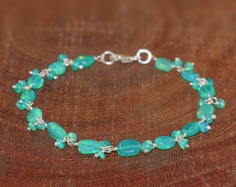 Fire Green Opal Gemstone Tumble Beads Bracelet, Genuine Opal Beads Handmade Bracelet, October Birthstone, Handmade Jewelry, Gift for Her