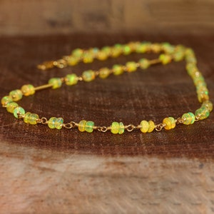 Yellow fire opal beaded gold wire wrap necklace for women, Natural fire opal jewelry, Minimalist necklace, Handmade necklace gift for her