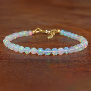 Multifire Ethiopian Opal Round Beads Bracelet, Natural Fire Opal Beaded Bracelet Jewelry, Handmade Bracelet for Women, October Birthstone