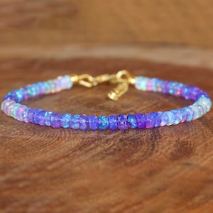 Natural lavender shaded faceted opal beads bracelet, bracelet for women, Handmade opal beaded bracelet, AAA Ethiopian opal bracelet for her