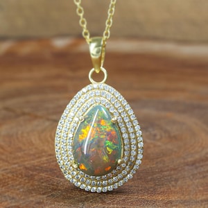 Big Size Black Opal Gemstone Traditional Style Pendant, AAA Natural Black Opal Charm Pendant Necklace, Handmade Opal Necklace, Birthday Gift