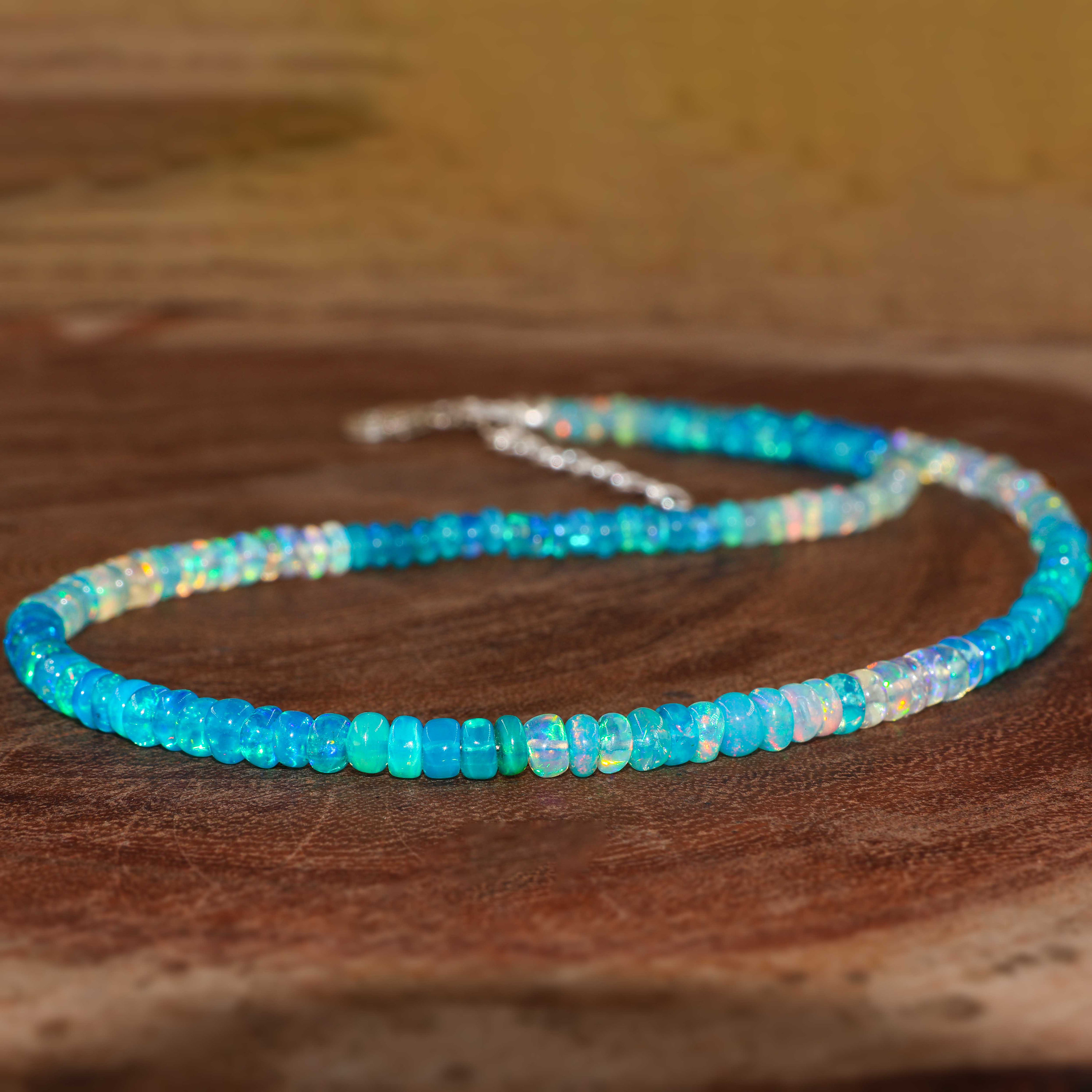 Paraiba fire shaded opal beaded necklace for women, natural opal necklace, October birthstone, 925 Sterling silver, Minimalist necklace