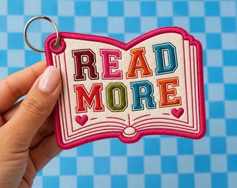 Embroidered Book Lover Tag Keychain, 4 Inch Open Book Bag Charm, Literary Gift
