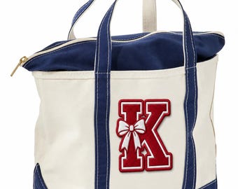 Custom Varsity Letter Patch with Bow, Personalized Collegiate Iron-On College Game Day Accessory