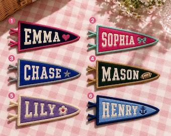 Personalized Embroidered Pennant Patch, Custom Name Camp Flag, Iron On Sew On