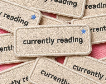 Embroidered Currently Reading Patch – Minimalist Bookish Iron-On Accent – Tote Bag Accent