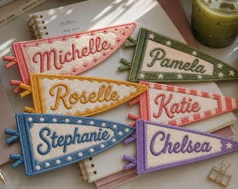 Personalized Embroidered Pennant Patch, Custom Name Iron On Backpack Decor