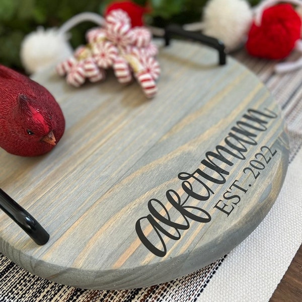 Last Name | Est Date | Board | Serving Tray | Lazy Susan | Personalized | Farmhouse | Round | Turntable | Weathered Gray | HW