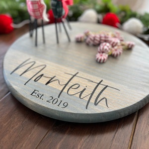 Last Name | Est Date | Board | Serving Tray | Lazy Susan | Personalized | Farmhouse | Round | Turntable | Weathered Gray | Moon