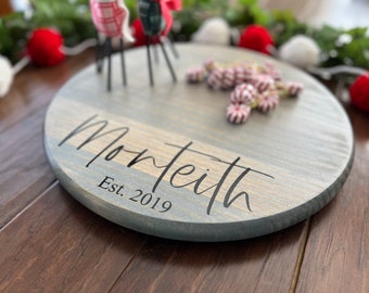 Last Name | Est Date | Board | Serving Tray | Lazy Susan | Personalized | Farmhouse | Round | Turntable | Weathered Gray | Moon