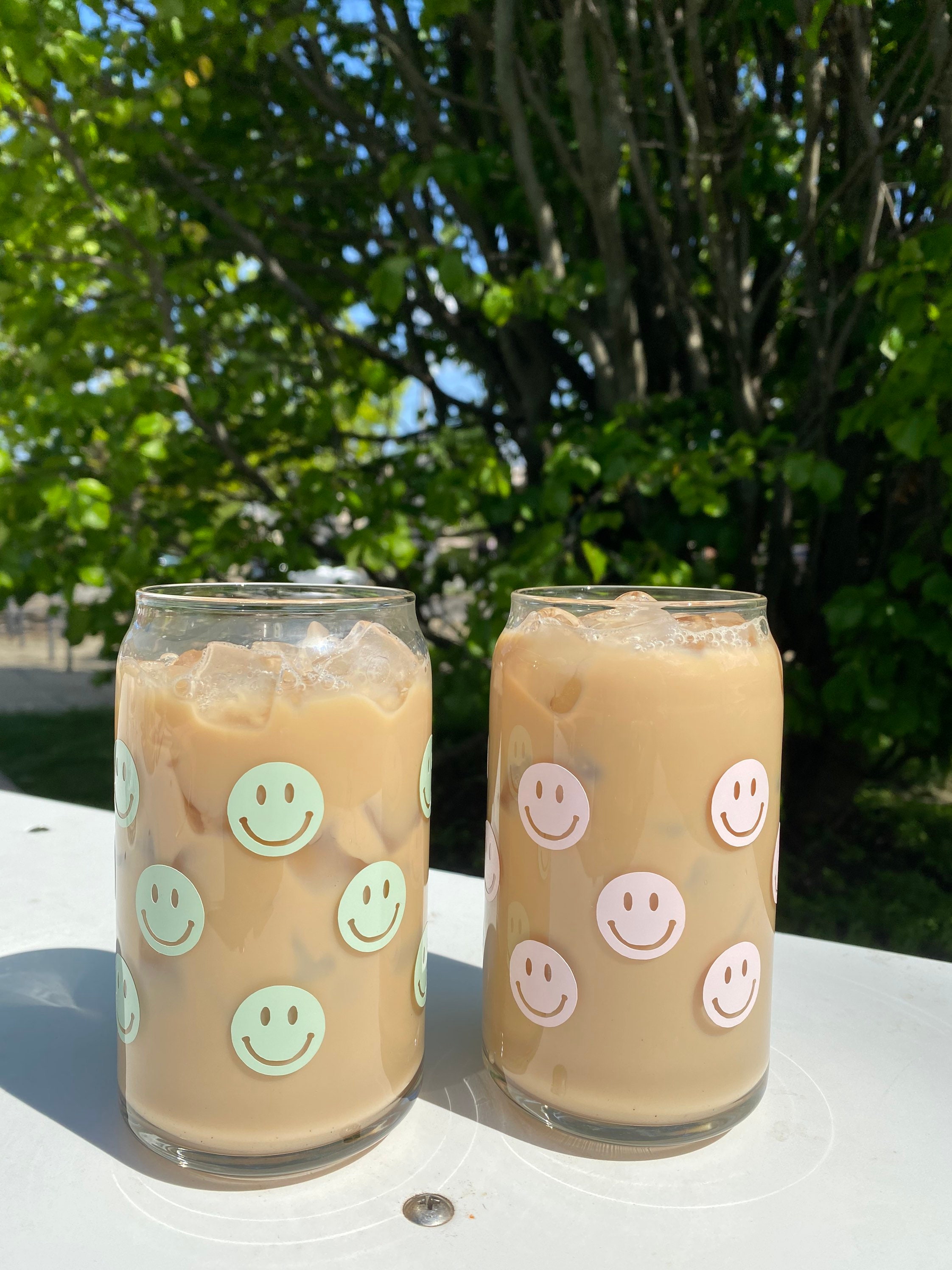 Smiley Face Trendy Aesthetic Tumbler With Straw Retro Smiley Face Iced  Coffee Cup Cold Coffee Cup Gift Teenage Girl Retro Cute 