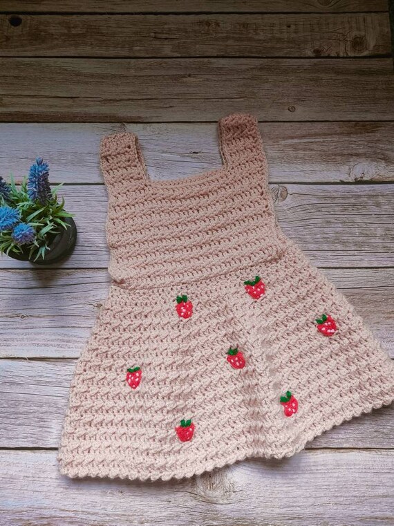 strawberry dress crochet Strawberry crochet dress | Pink girl's dress with Strawberry pattern