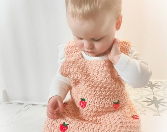 Strawberry Crochet Dress | Pink Girl's Dress with Strawberry Pattern | Toddler and Baby Dress for Spring