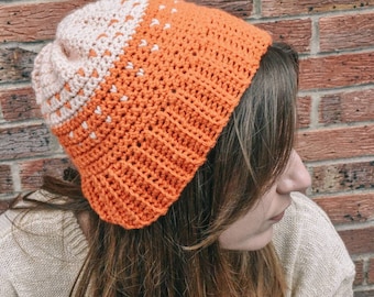 Women's beanie | Winter hat | Two tone winter hat | Orange and peach heart hat