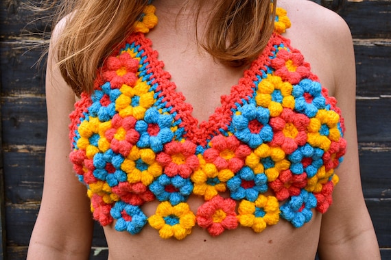 CROCHET PATTERN Boohoo Style Flower Bralette Festival Crop Top Colourful  Flowery Crochet Pattern -  Canada