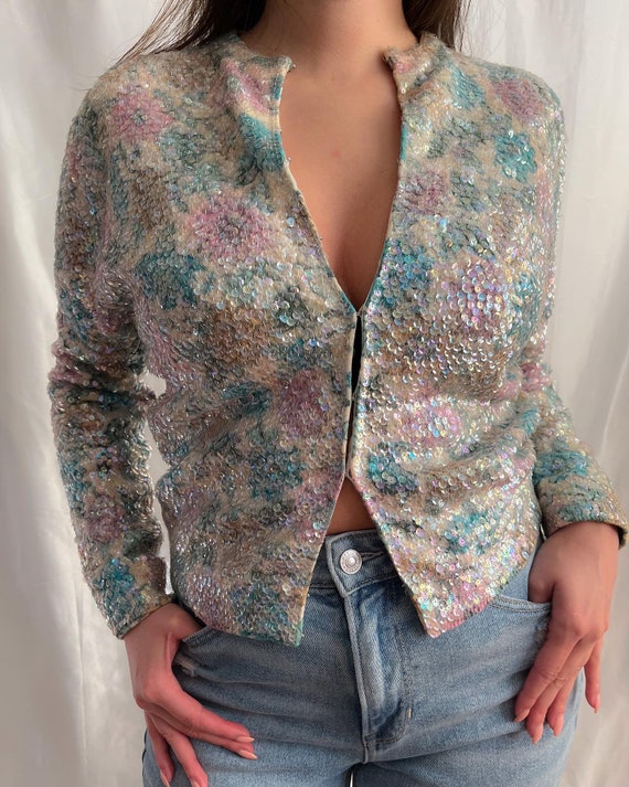 1960s floral pattern knit with all over iridescent