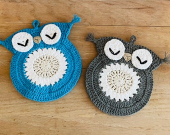 Crocheted Owl Potholder, Owl Hotpad, Owl lovers, Handmade Gift
