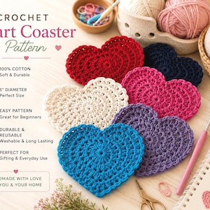 Crochet Heart Pattern | Valentine Coaster | Instant PDF Download