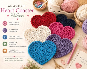 Crochet Heart Pattern | Valentine Coaster | Instant PDF Download
