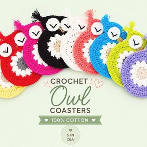 Posavasos de búho de ganchillo / Posavasos de algodón colorido para tazas / Regalo para amantes de los búhos