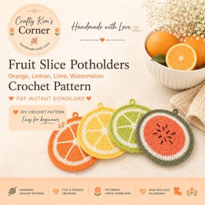 Fruit Slice Potholder Crochet Pattern | Orange, Lemon, Lime, Watermelon (Instant PDF Download)