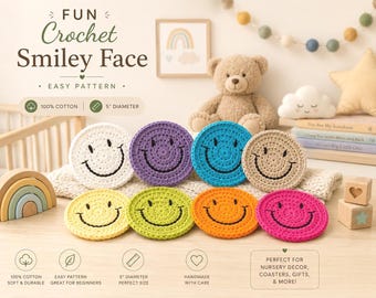 Emoji Coaster Crochet Pattern | Happy Smiley Face Coaster | Instant PDF Download