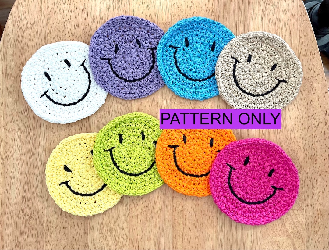 Crochet Smiley Face Coaster Pattern Etsy