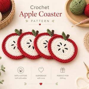 Apple Coaster Crochet Pattern | Beginner Friendly | Instant PDF Download