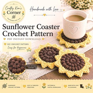 Sunflower Crochet Pattern | Floral Cotton Coaster | Instant PDF Download