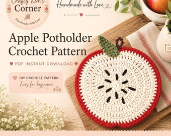 Apple Potholder Crochet Pattern | Instant PDF Download | Kitchen Project